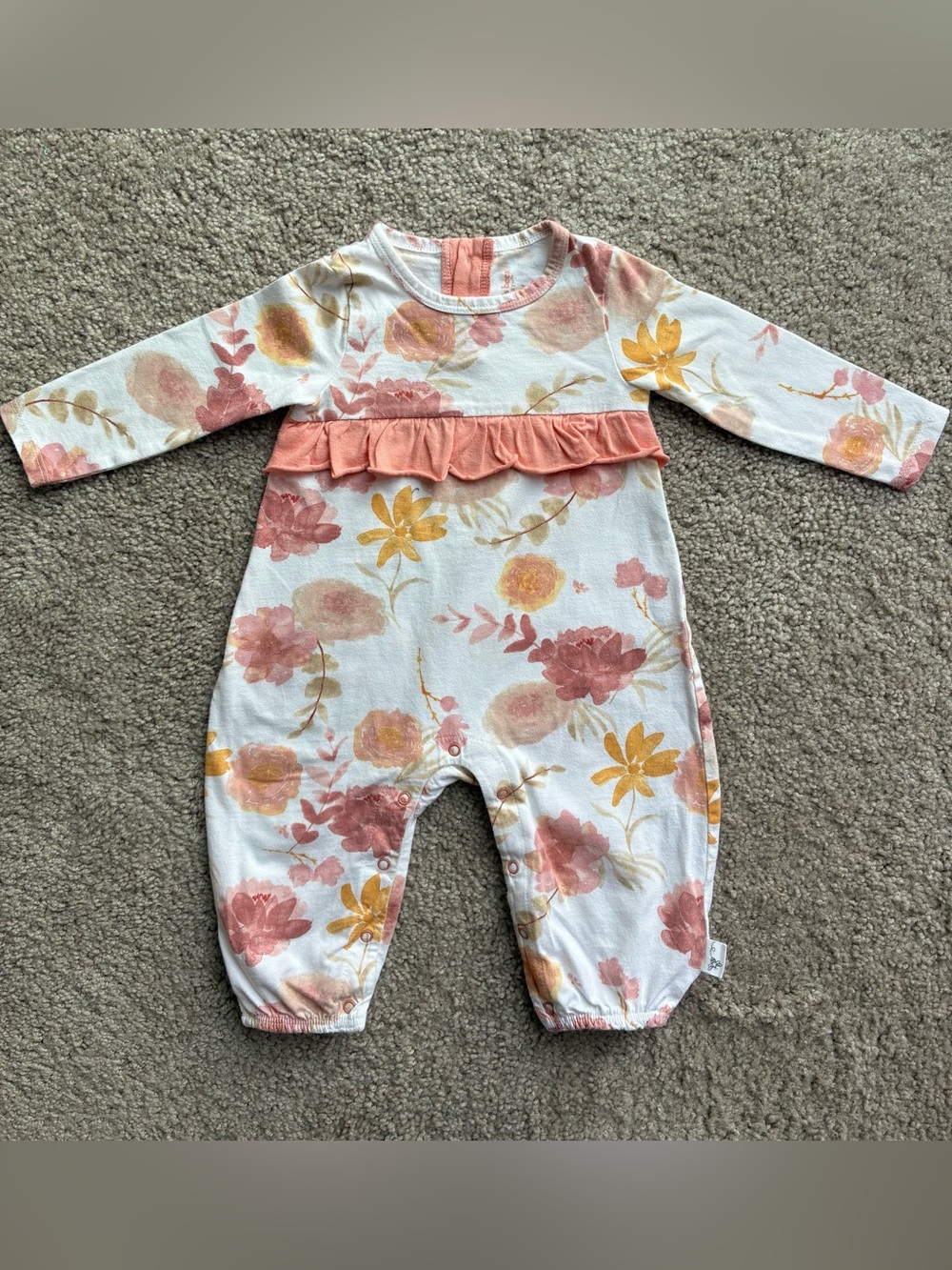 Burt's Bees Floral Ruffle Long-Sleeve One-Piece - Peach & Yellow